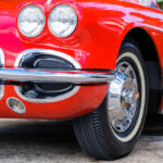 Close up view of a beautifully restored 1962 Chevrolet Corvette